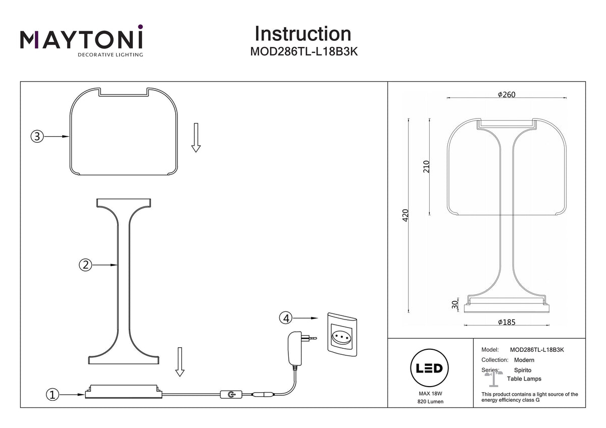 Lampa stołowa Maytoni Spirito IP20 x MOD286TL-L18B3K | Czarny