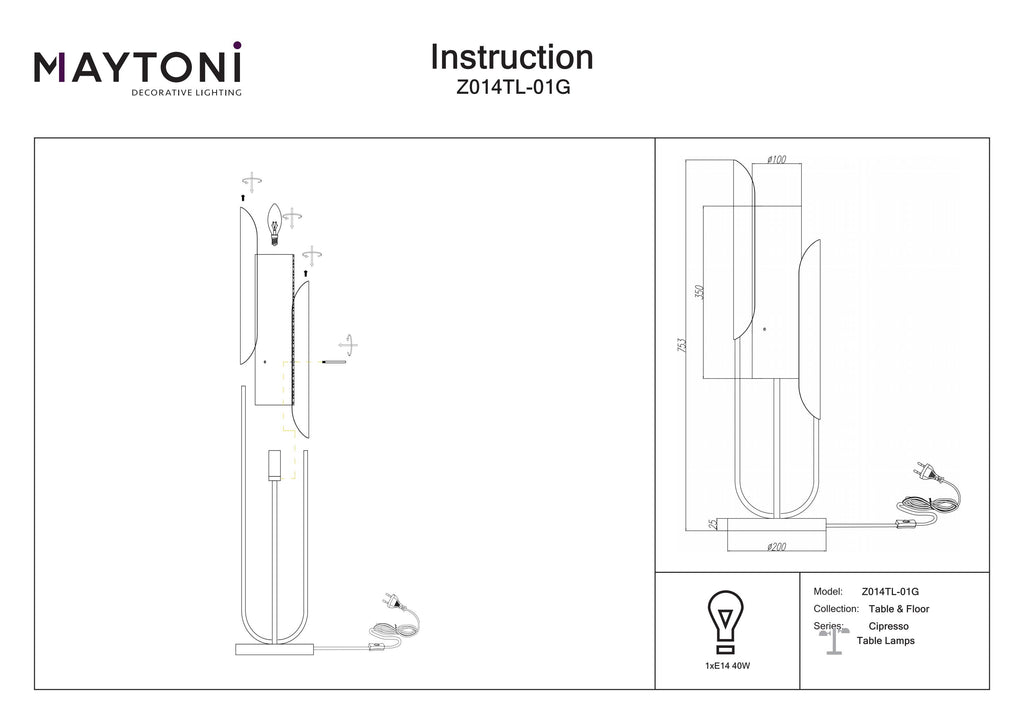 Lampa stołowa Maytoni Сipresso IP20 1xE14 Z014TL-01G | Złoto