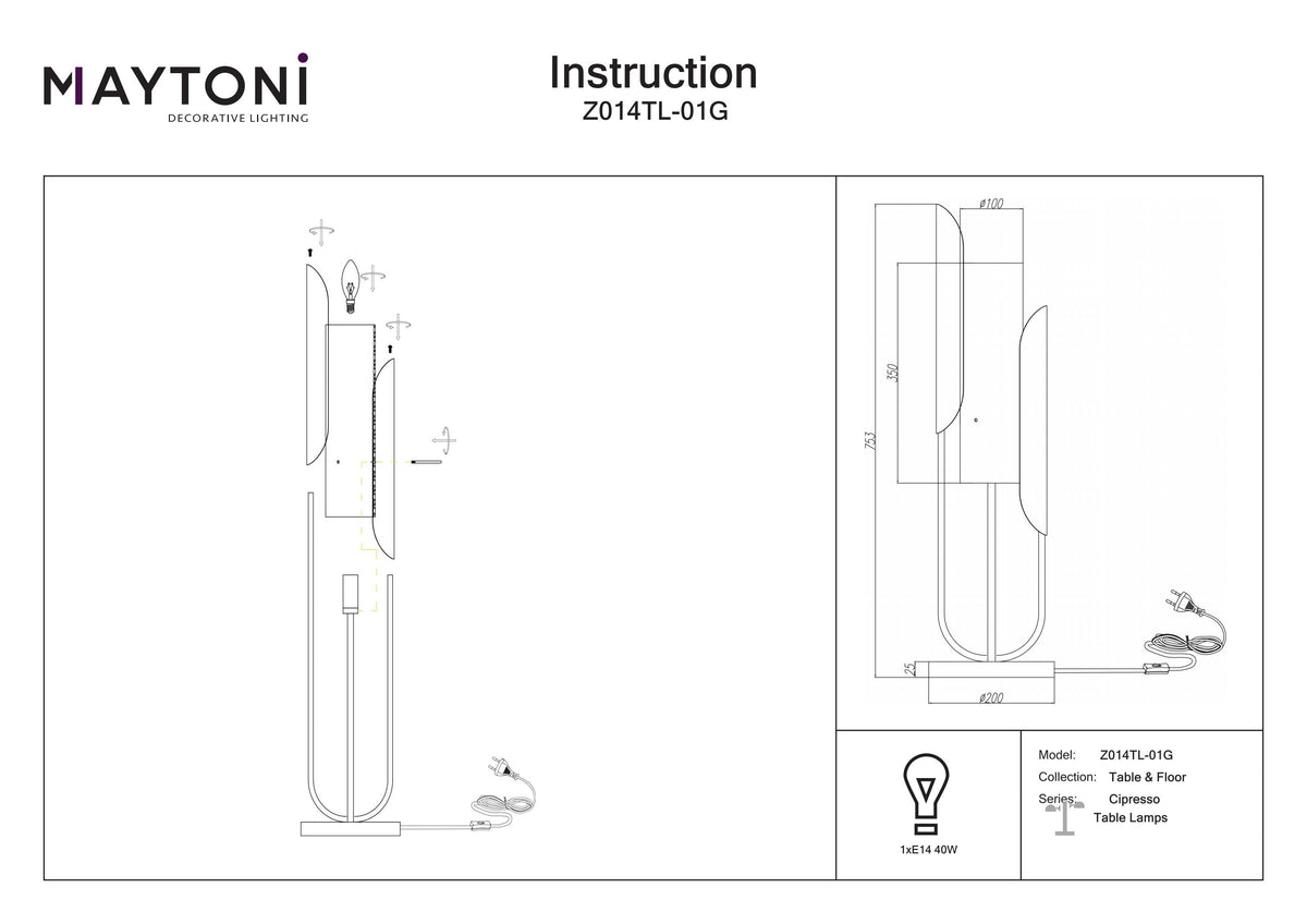 Lampa stołowa Maytoni Сipresso IP20 1xE14 Z014TL-01G | Złoto