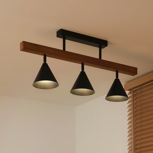 Lampa sufitowa DUOLLA IRONLINE METAL / DREWNO MAŁY STOŻEK CZARNY 70620 Czarny/Brązowy 3xE27 średn.14cm