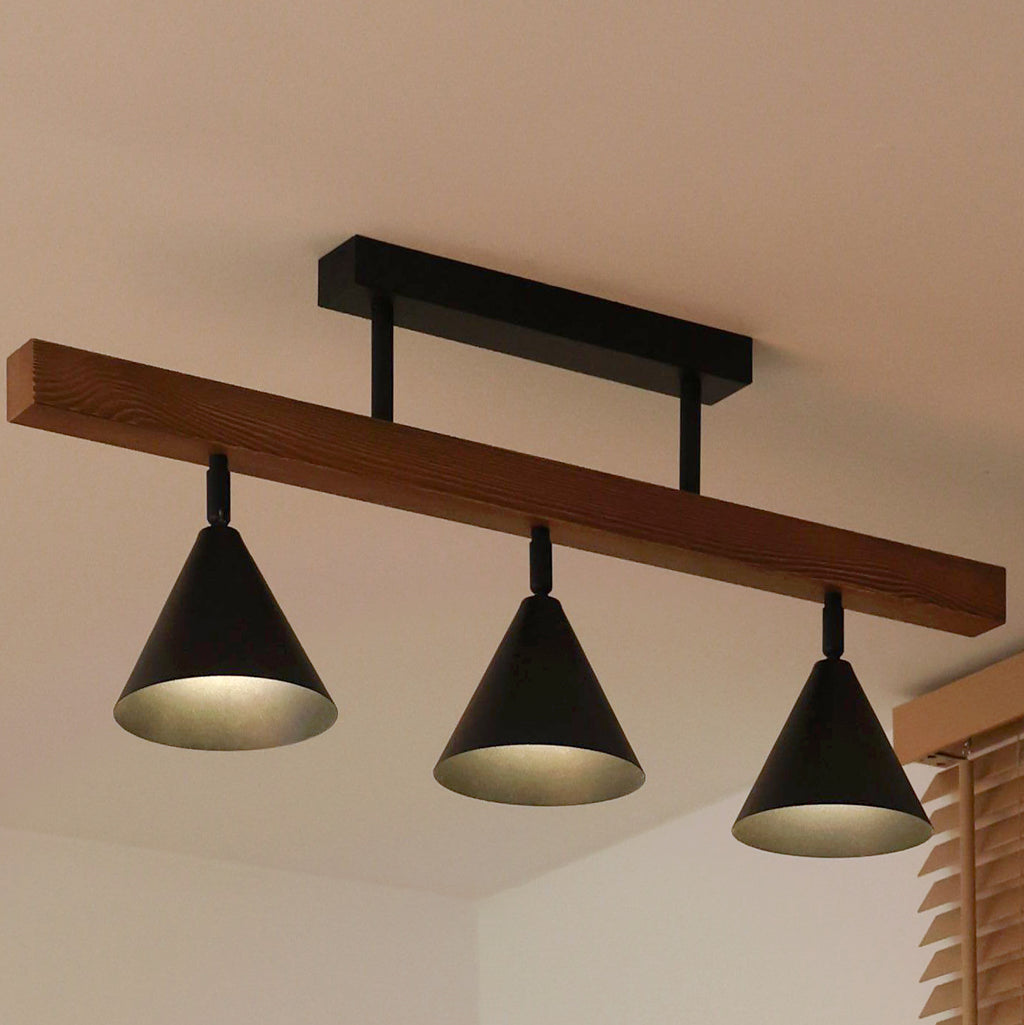 Lampa sufitowa DUOLLA IRONLINE METAL / DREWNO MAŁY STOŻEK CZARNY 70620 Czarny/Brązowy 3xE27 średn.14cm