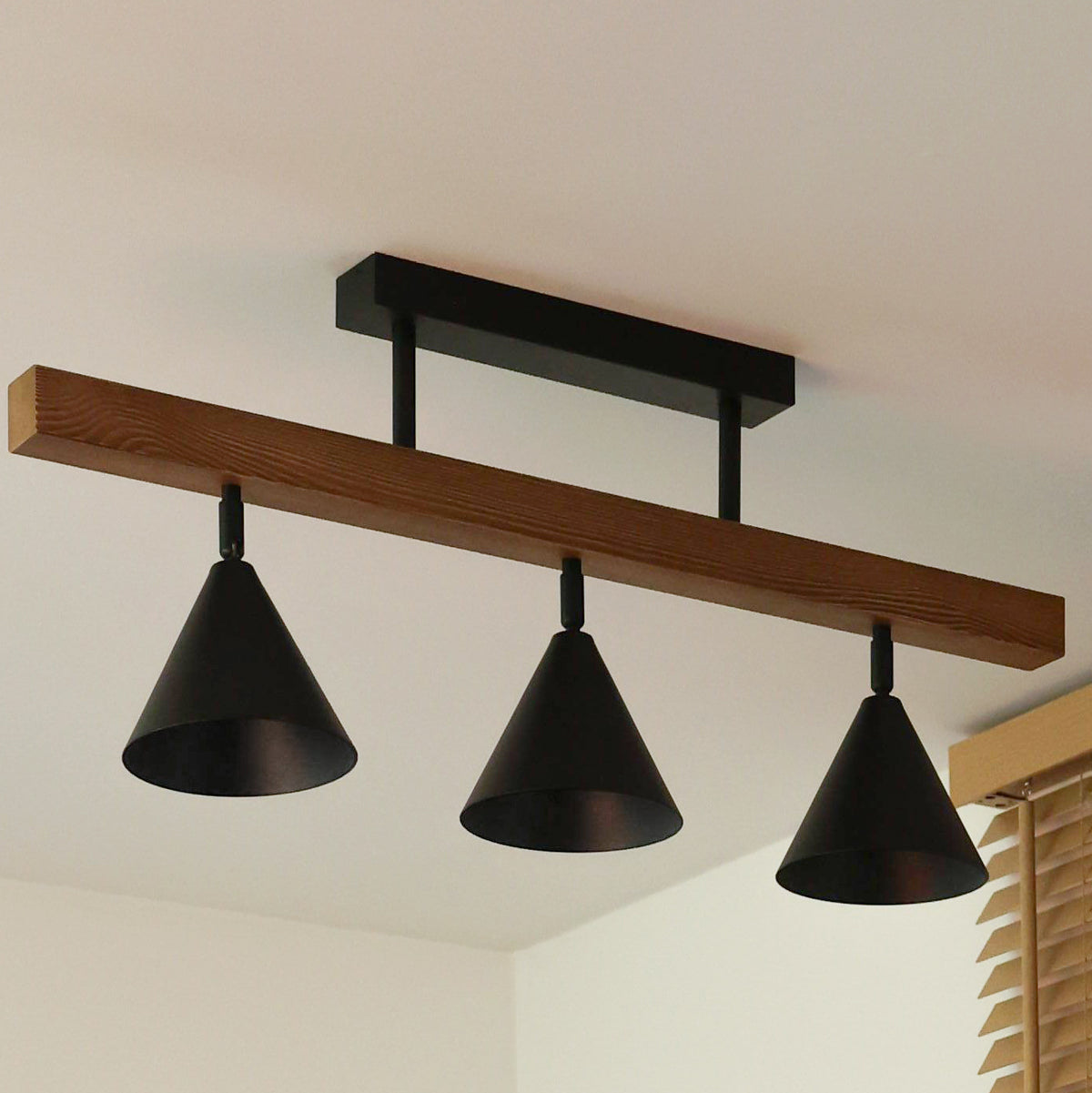 Lampa sufitowa DUOLLA IRONLINE METAL / DREWNO MAŁY STOŻEK CZARNY 70620 Czarny/Brązowy 3xE27 średn.14cm