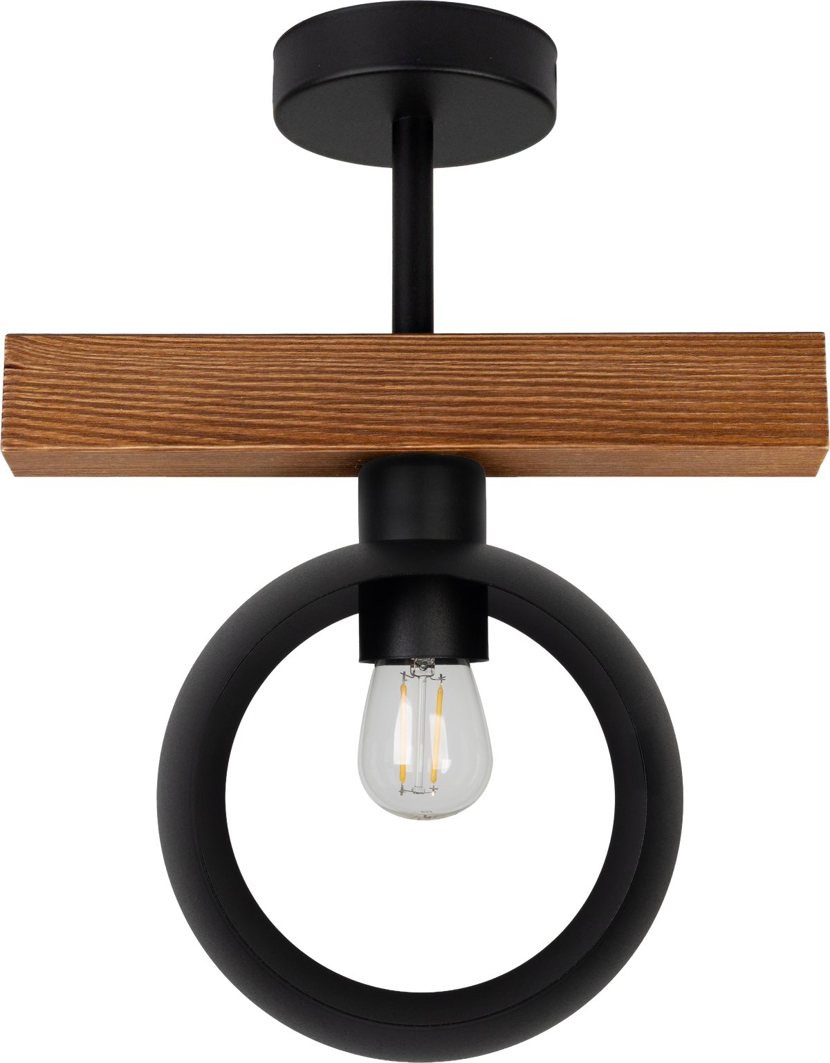 Lampa sufitowa DUOLLA IRONLINE METAL / DREWNO RING BRĄZOWY 53801 Czarny/Brązowy 1xE27 średn.10cm
