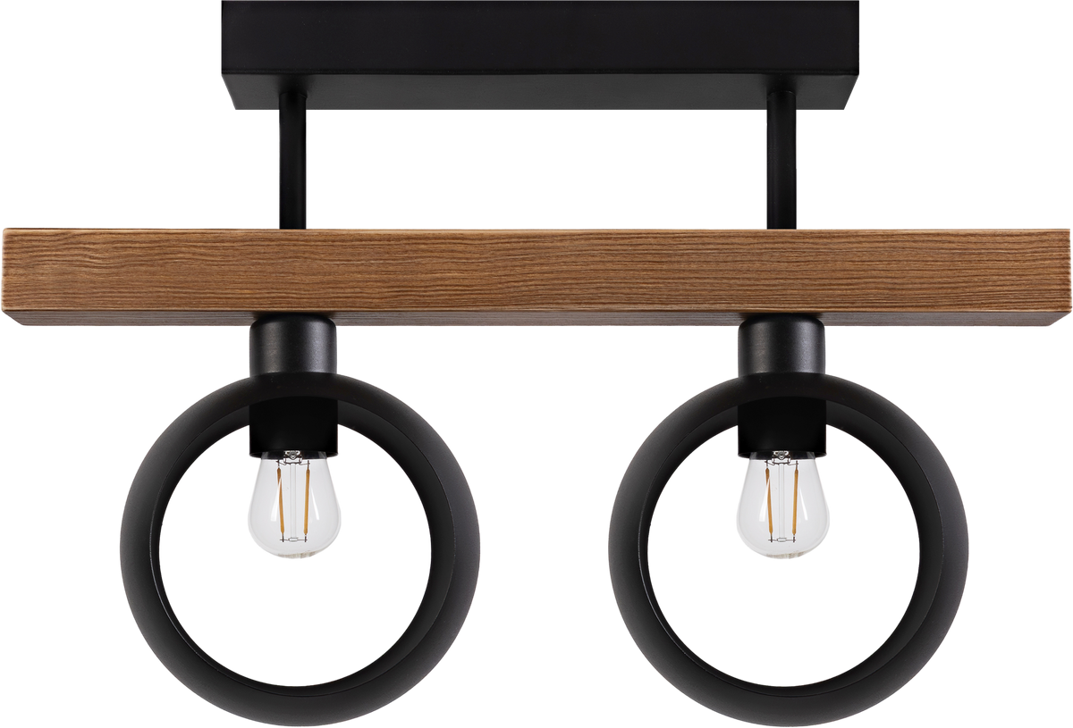Lampa sufitowa DUOLLA IRONLINE METAL / DREWNO RING BRĄZOWY 53818 Czarny/Brązowy 2xE27 średn.10cm