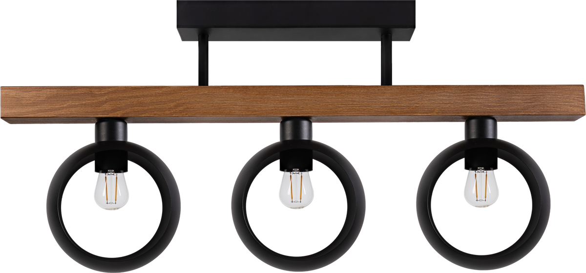 Lampa sufitowa DUOLLA IRONLINE METAL / DREWNO RING BRĄZOWY 53825 Czarny/naturalny 3xE27 średn.10cm