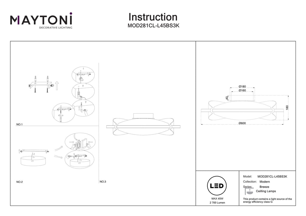 Lampa sufitowa Maytoni Breeze IP20 x MOD281CL-L45BS3K | Mosiądz
