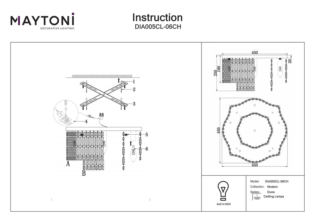 Lampa sufitowa Maytoni Dune IP20 6xE14 DIA005CL-06CH | Chrom