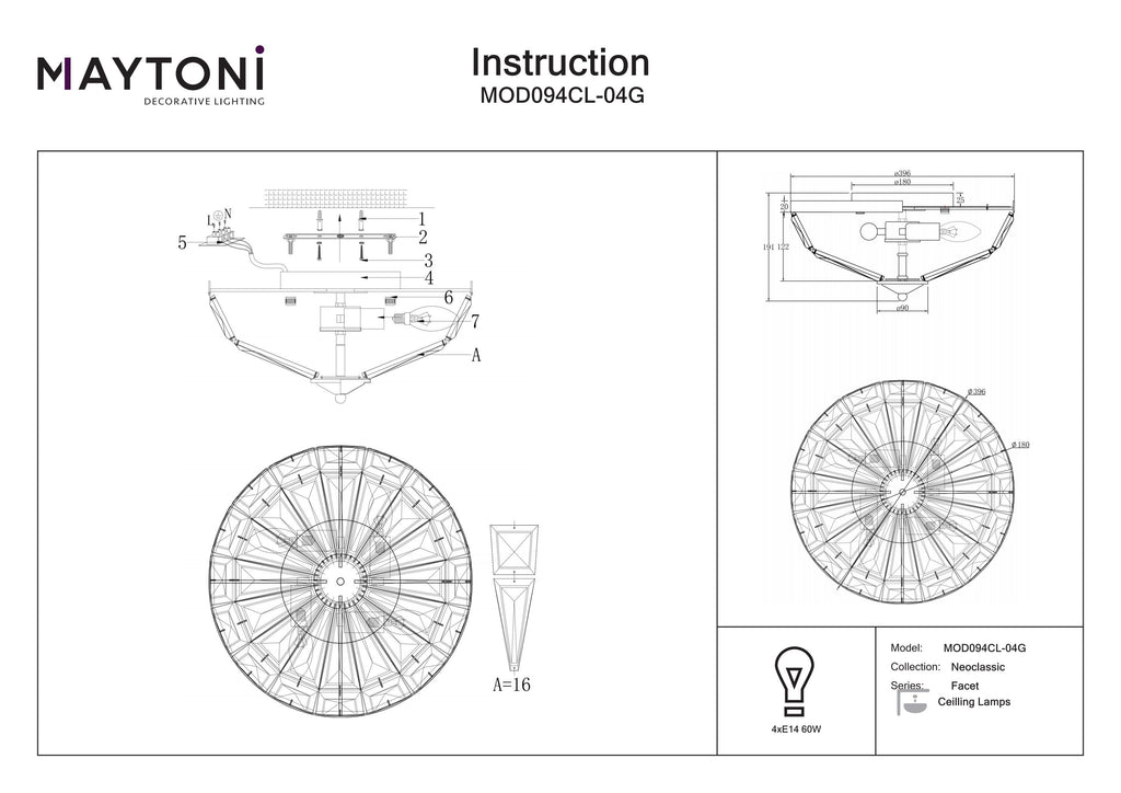 Lampa sufitowa Maytoni Facet IP20 4xE14 MOD094CL-04G | Złoto