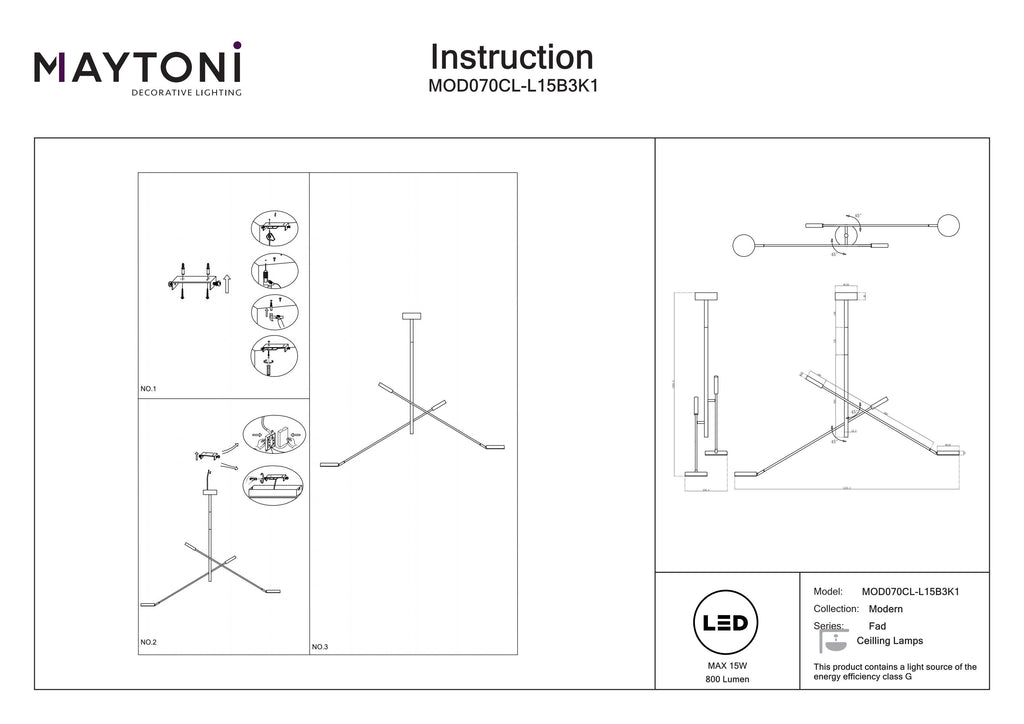 Lampa sufitowa Maytoni Fad IP20 x MOD070CL-L15B3K1 | Czarny