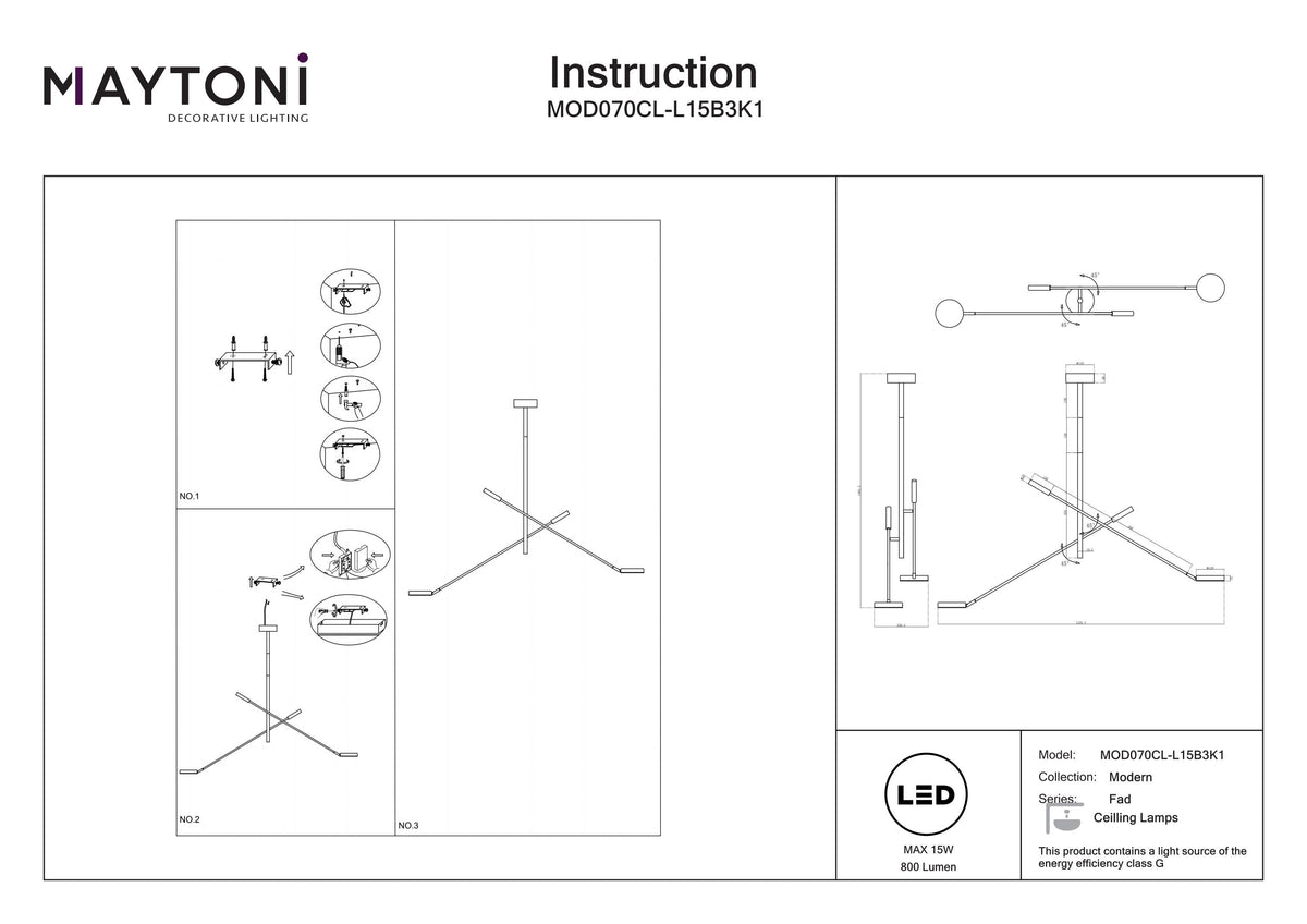Lampa sufitowa Maytoni Fad IP20 x MOD070CL-L15B3K1 | Czarny