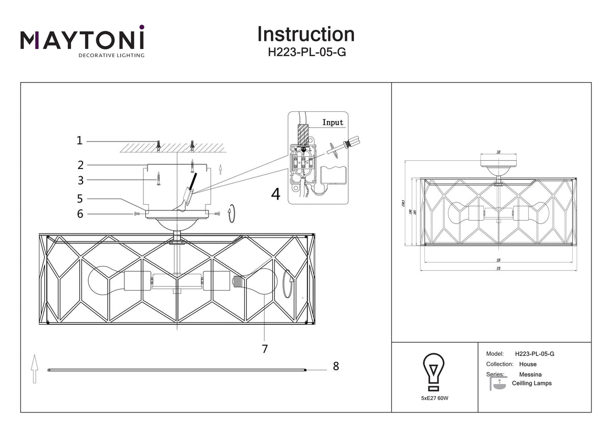 Lampa sufitowa Maytoni Messina IP20 5xE27 H223-PL-05-G | Złoto