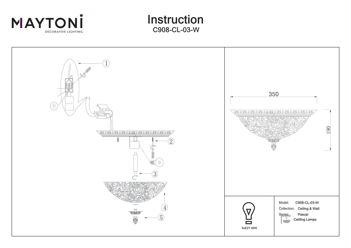 Lampa sufitowa Maytoni Pascal IP20 3xE27 C908-CL-03-W | Biały ze złotem