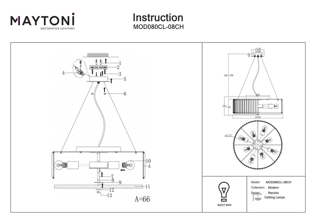 Lampa sufitowa Maytoni Recinto IP20 8xE27 MOD080CL-08CH | Chrom