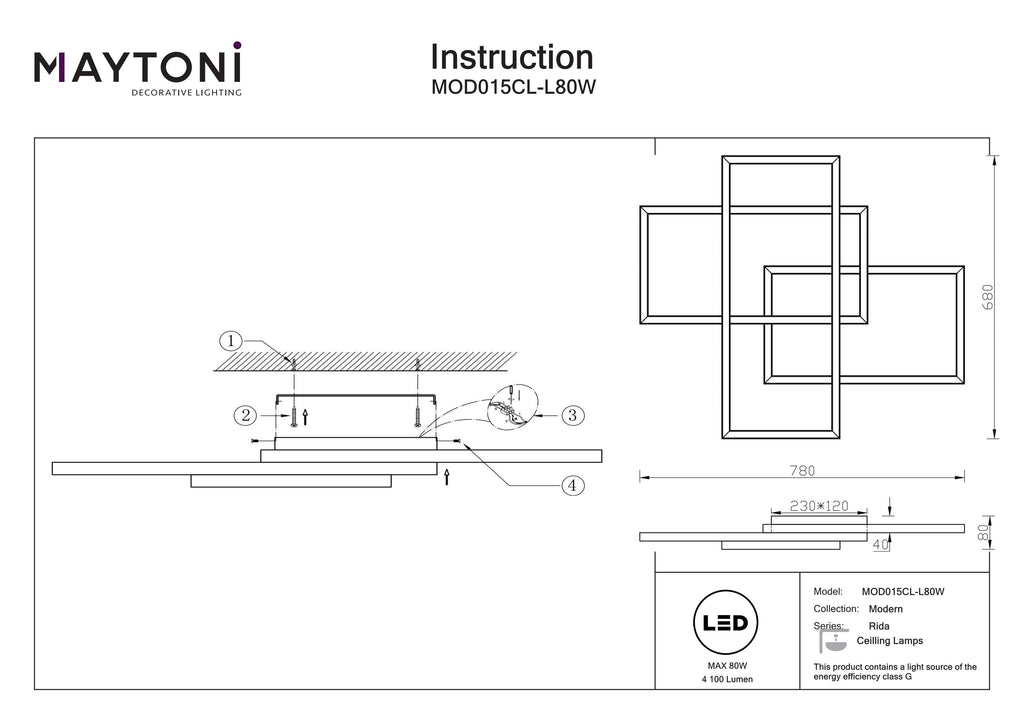 Lampa sufitowa Maytoni Rida IP20 x MOD015CL-L80W | Biały