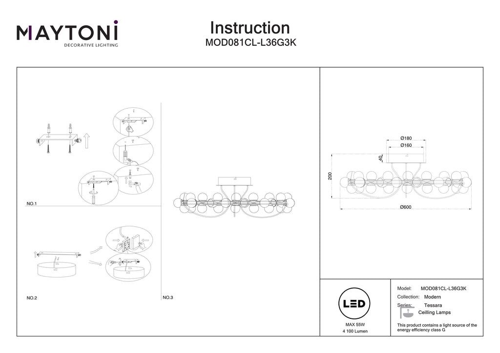 Lampa sufitowa Maytoni Tessara IP20 x MOD081CL-L36G3K | Złoto