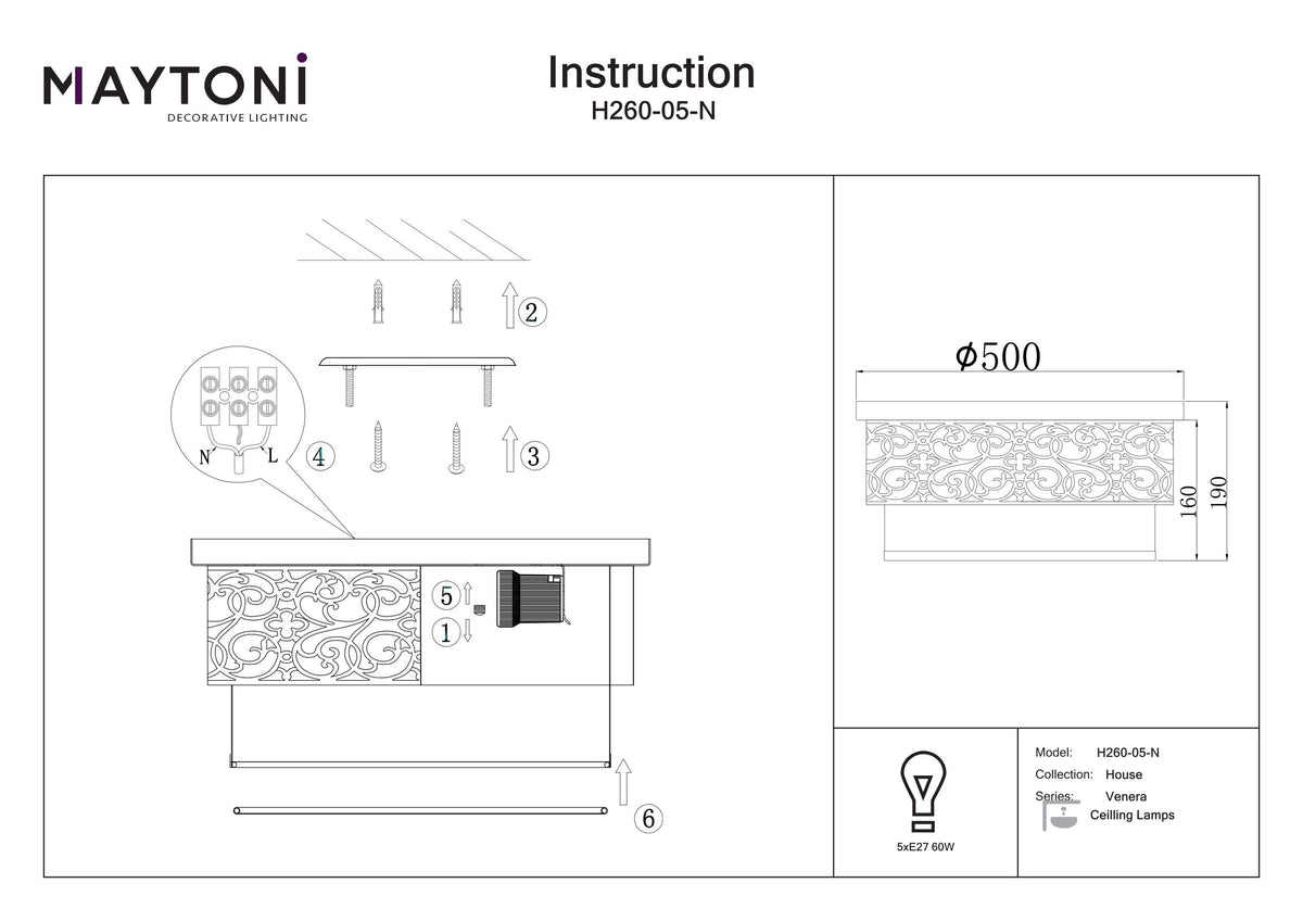 Lampa sufitowa Maytoni Venera IP20 5xE27 H260-05-N | Mosiądz