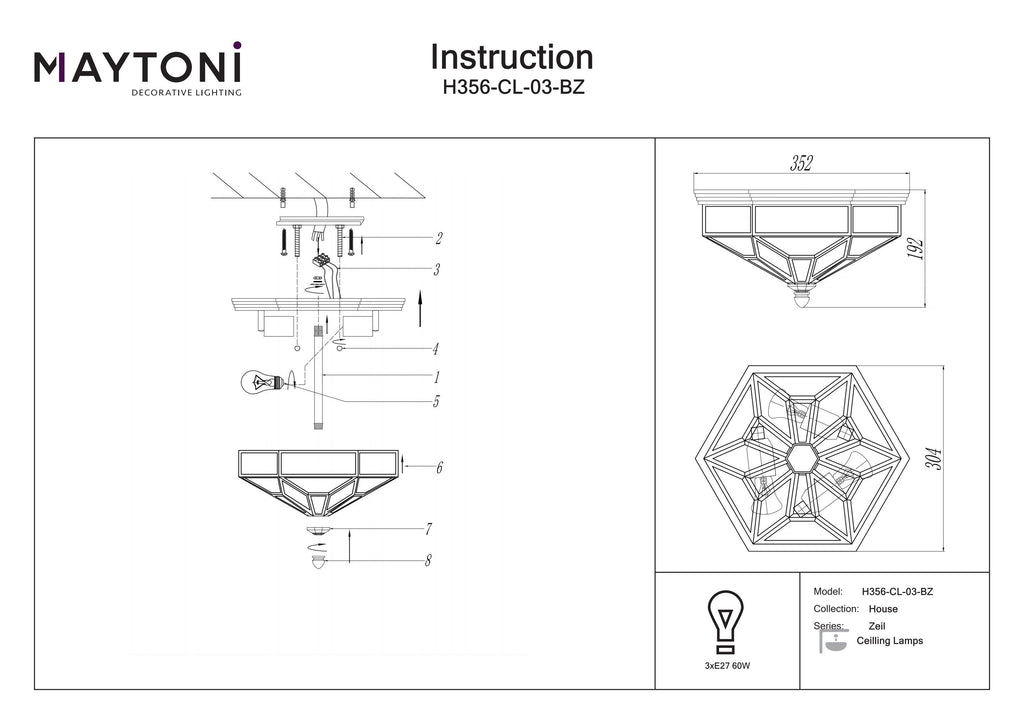 Lampa sufitowa Maytoni Zeil IP20 3xE27 H356-CL-03-BZ | Brązowy