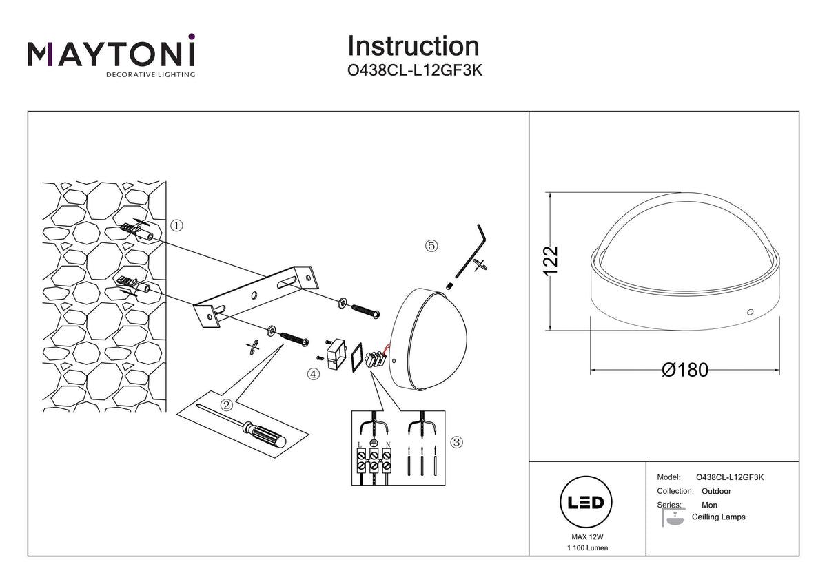 Lampa sufitowa Outdoor Mon IP65 x O438CL-L12GF3K | Grafit