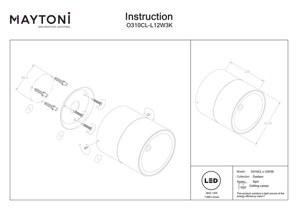 Lampa sufitowa Outdoor Spin IP54 x O310CL-L12W3K | Biały