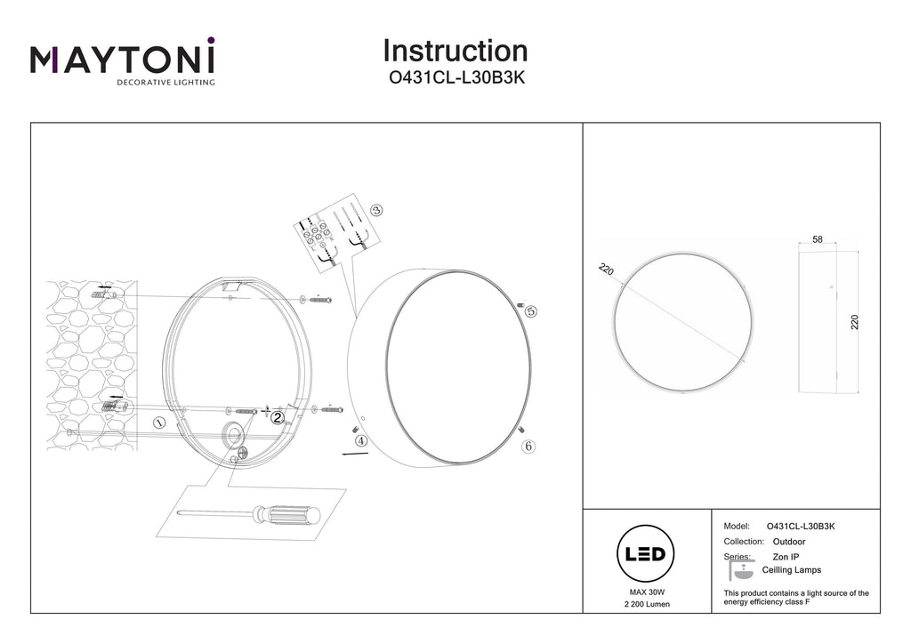 Lampa sufitowa Outdoor Zon IP IP65 x O431CL-L30B3K | Czarny