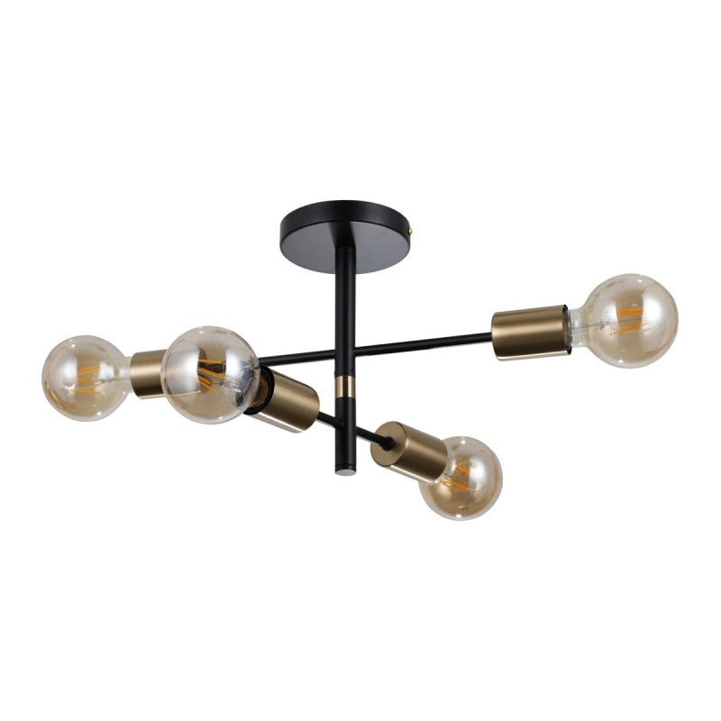 Lampa sufitowa Piansi dł. 40cm 4xE27 | czarny/mosiądz