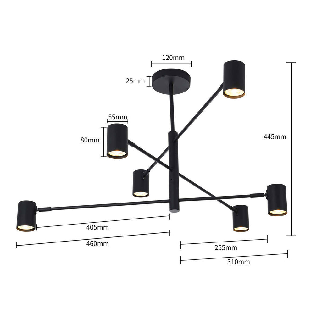 Lampa sufitowa Snow 6, czarna, 6x50W GU10