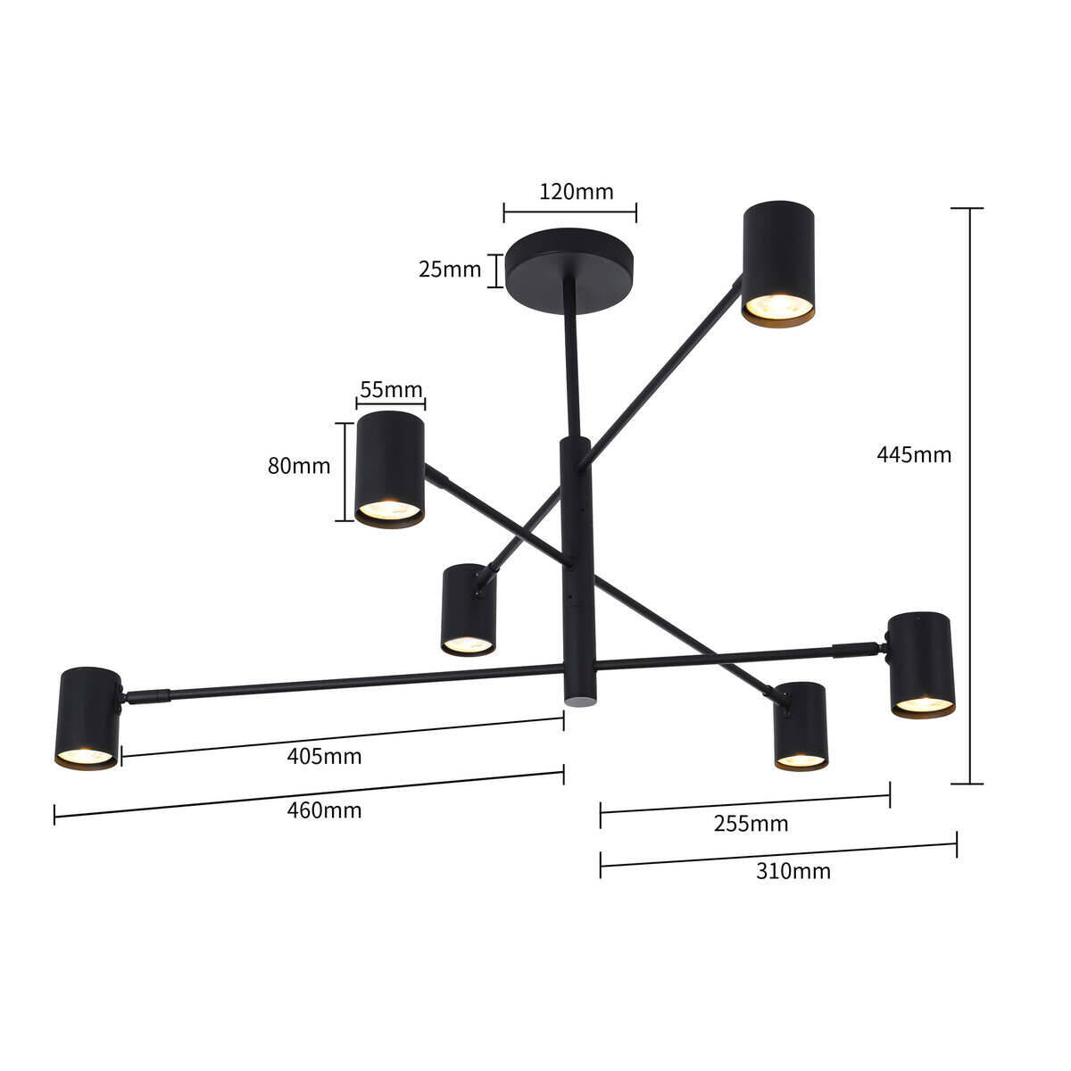 Lampa sufitowa Snow 6, czarna, 6x50W GU10