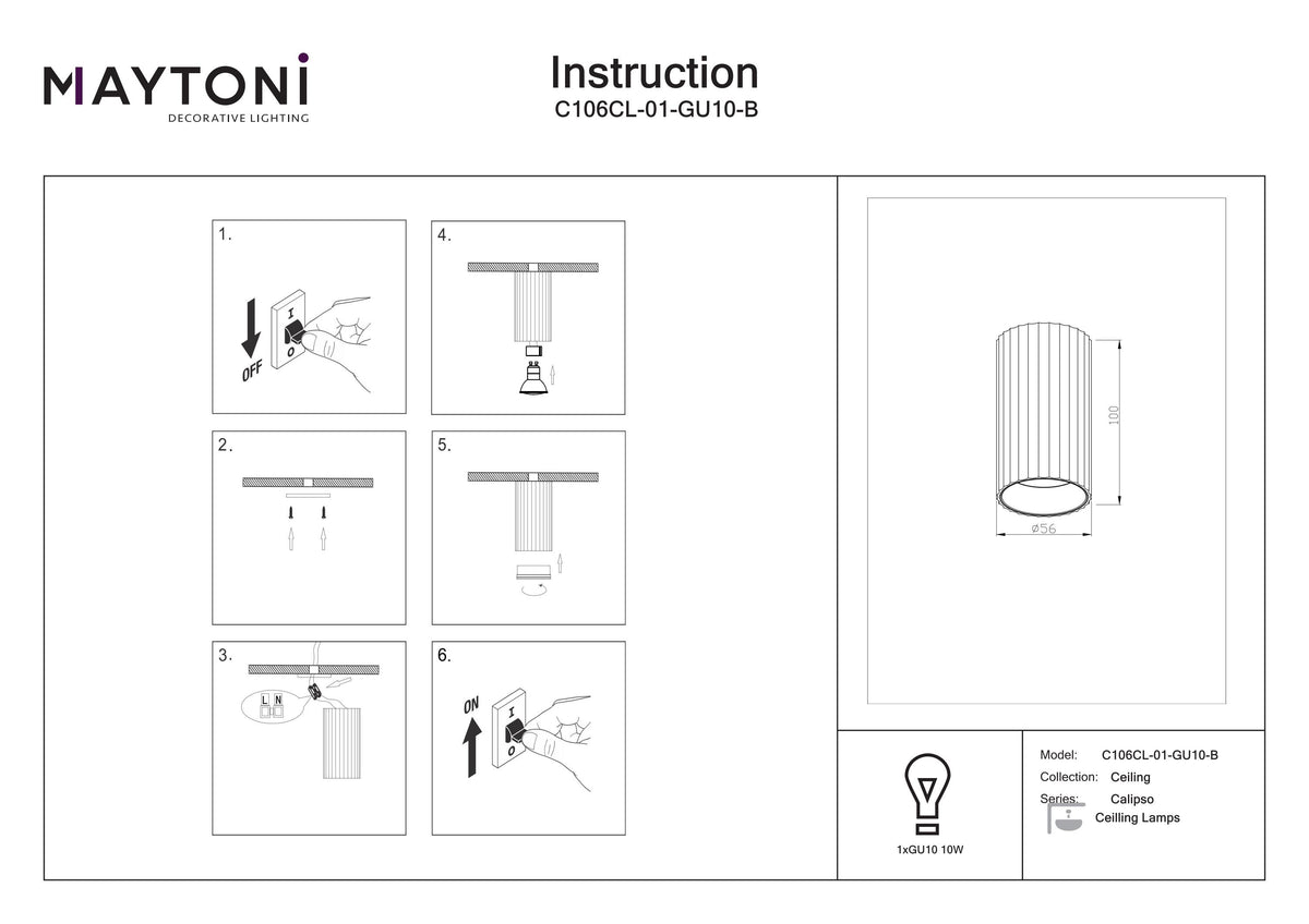 Lampa sufitowa Technical Calipso IP20 1xGU10 C106CL-01-GU10-B | Czarny