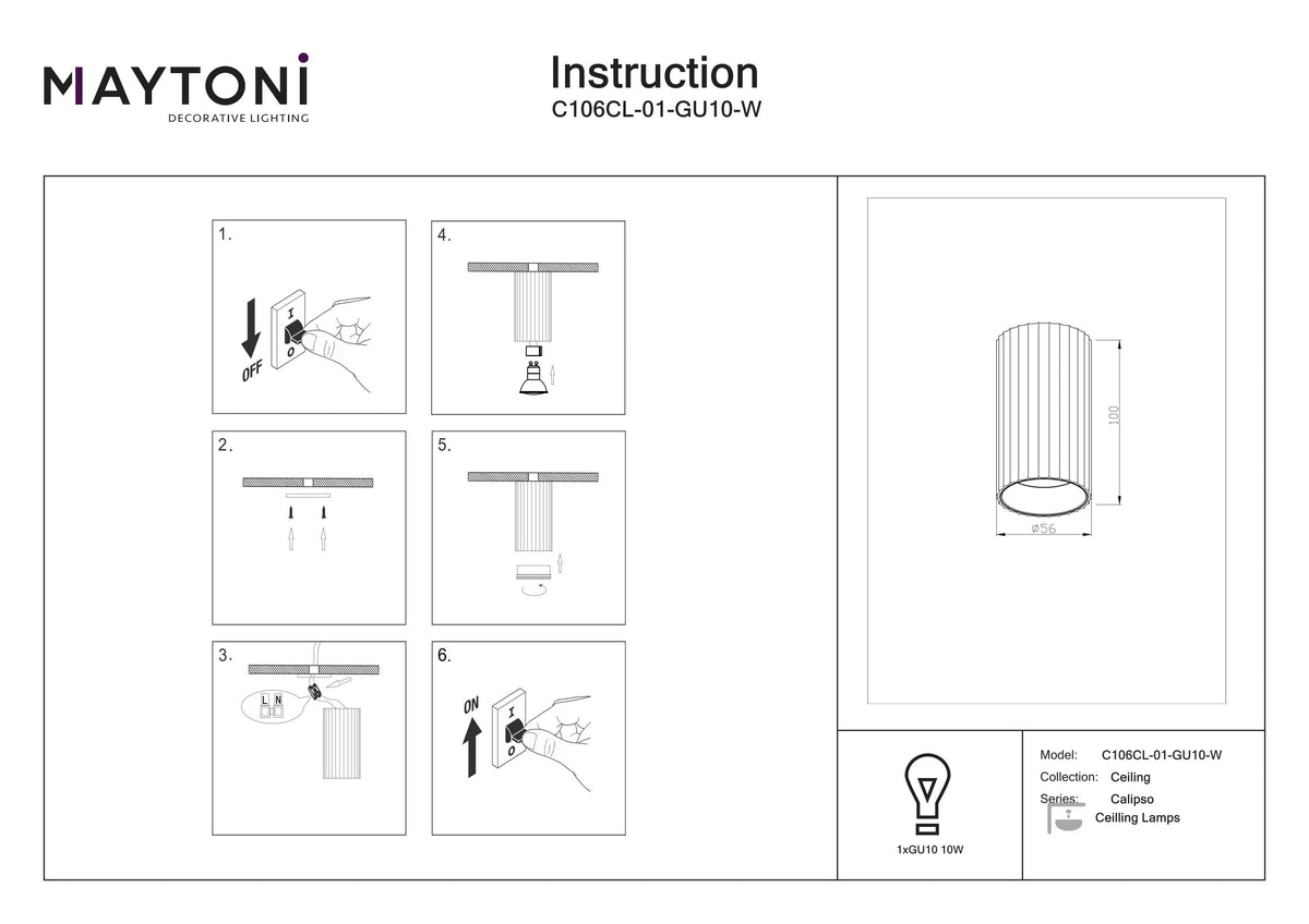Lampa sufitowa Technical Calipso IP20 1xGU10 C106CL-01-GU10-W | Biały