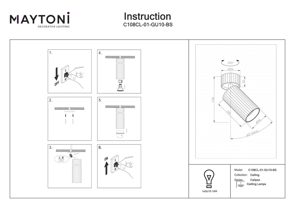 Lampa sufitowa Technical Calipso IP20 1xGU10 C108CL-01-GU10-BS | Mosiądz