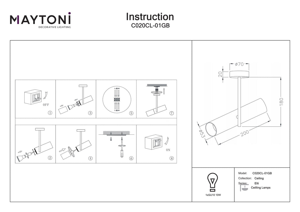 Lampa sufitowa Technical Elti IP20 1xGU10 C020CL-01GB | Czarny