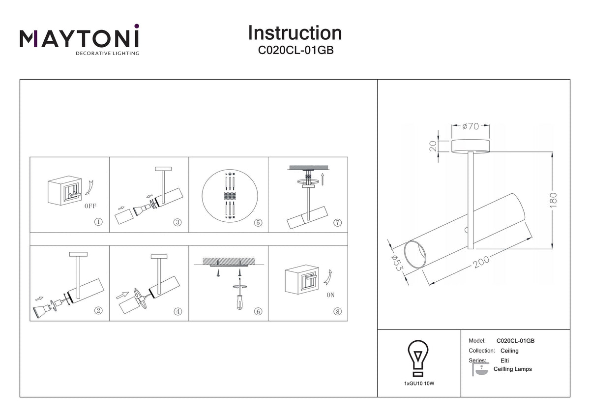 Lampa sufitowa Technical Elti IP20 1xGU10 C020CL-01GB | Czarny