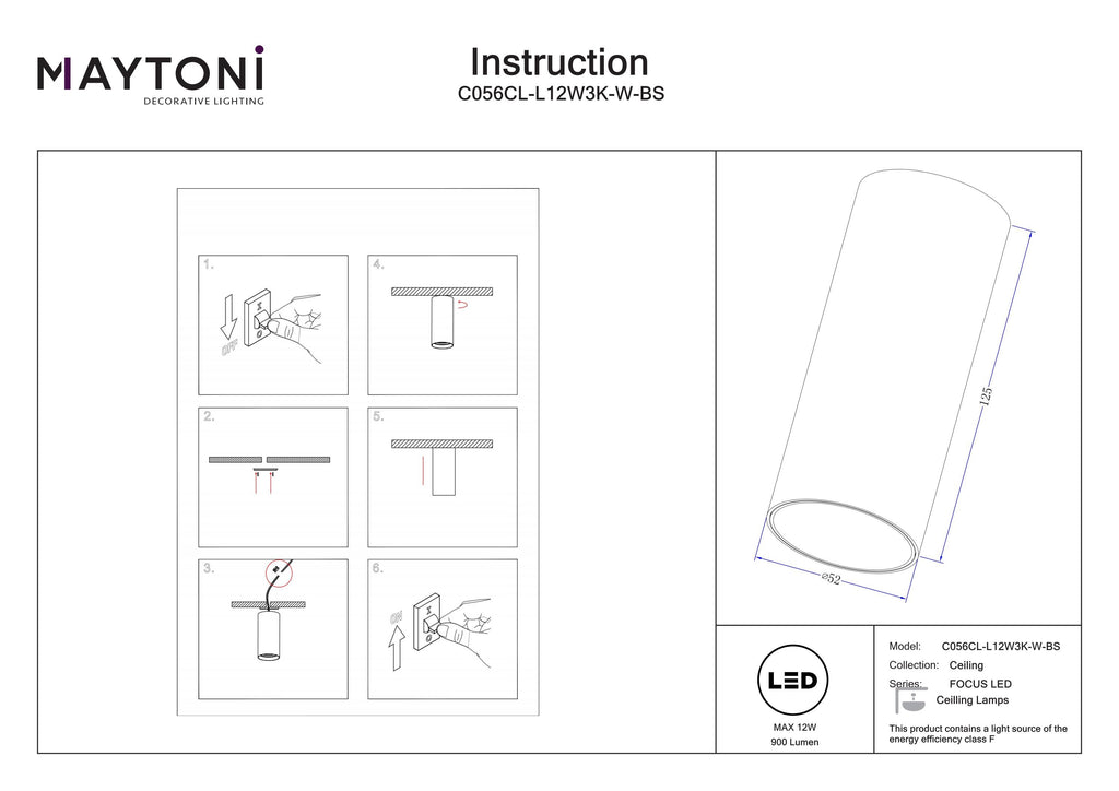 Lampa sufitowa Technical FOCUS LED IP20 x C056CL-L12W3K-W-BS | Mosiądz