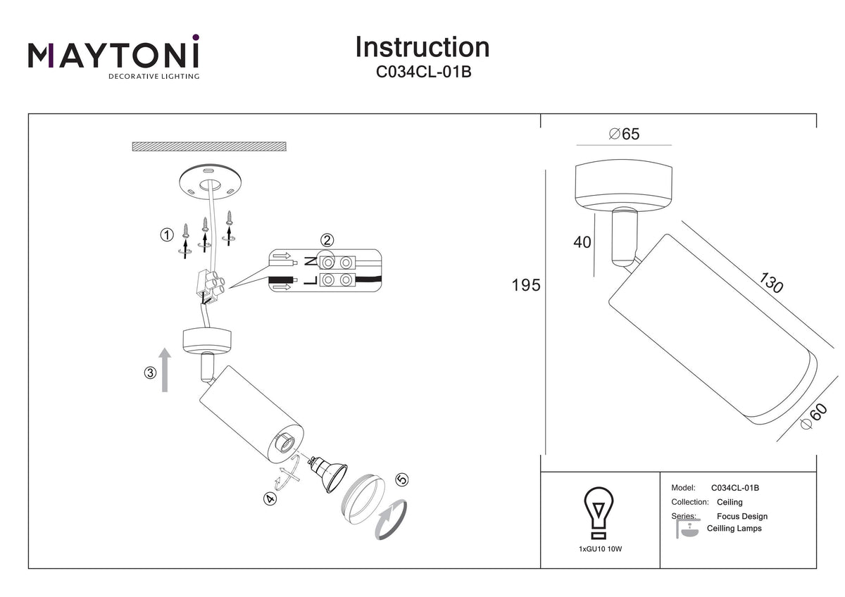 Lampa sufitowa Technical Focus Design IP20 1xGU10 C034CL-01B | Czarny