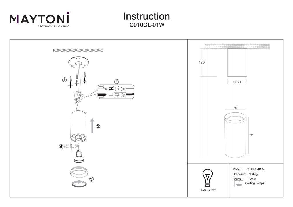 Lampa sufitowa Technical Focus IP20 1xGU10 C010CL-01W | Biały