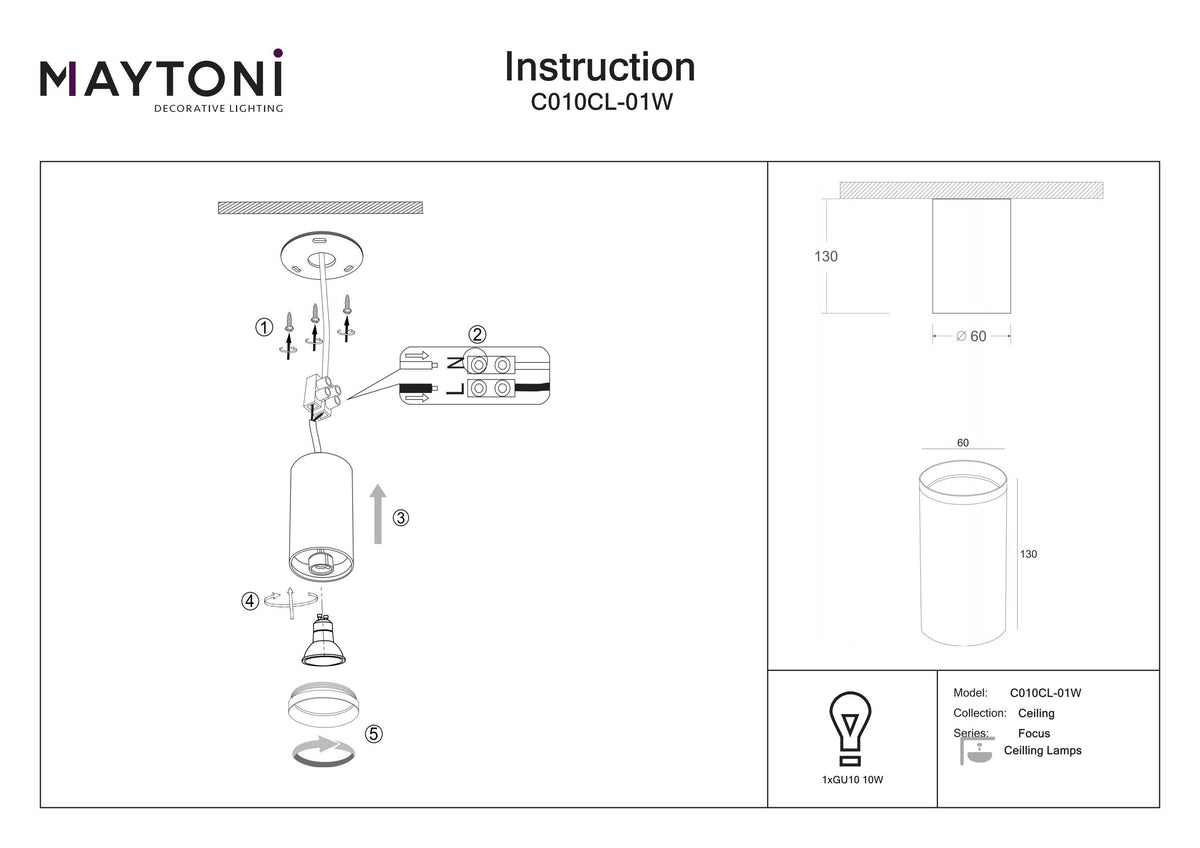 Lampa sufitowa Technical Focus IP20 1xGU10 C010CL-01W | Biały