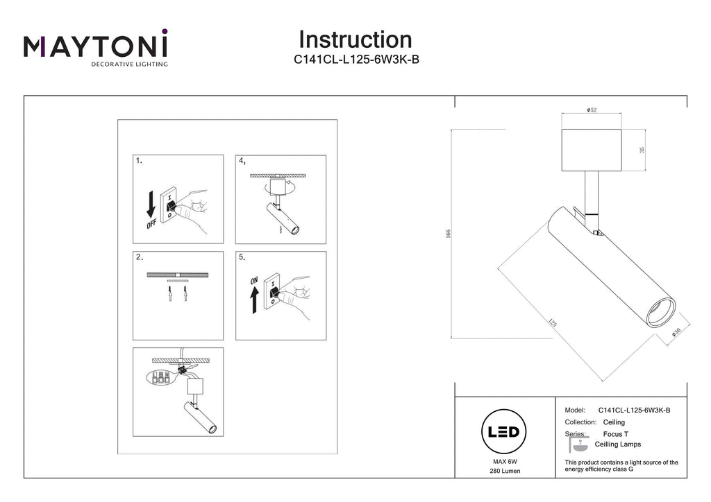 Lampa sufitowa Technical Focus T IP20 x C141CL-L125-6W3K-B | Czarny