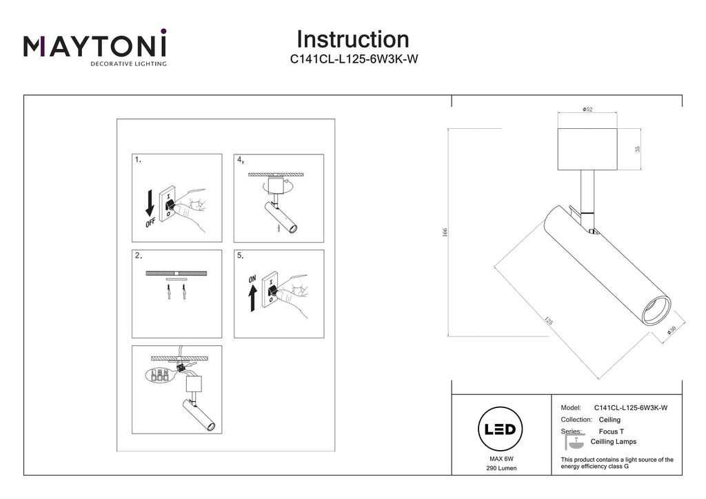 Lampa sufitowa Technical Focus T IP20 x C141CL-L125-6W3K-W | Biały