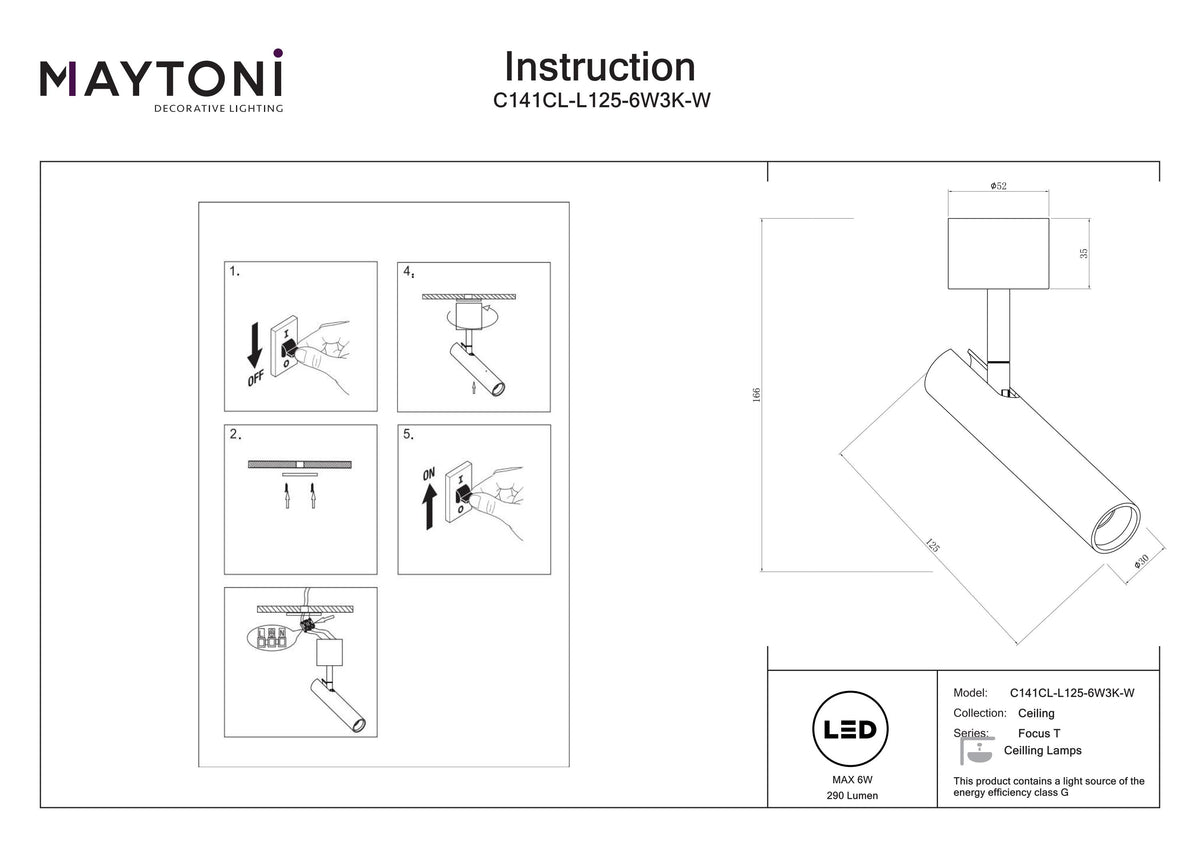 Lampa sufitowa Technical Focus T IP20 x C141CL-L125-6W3K-W | Biały