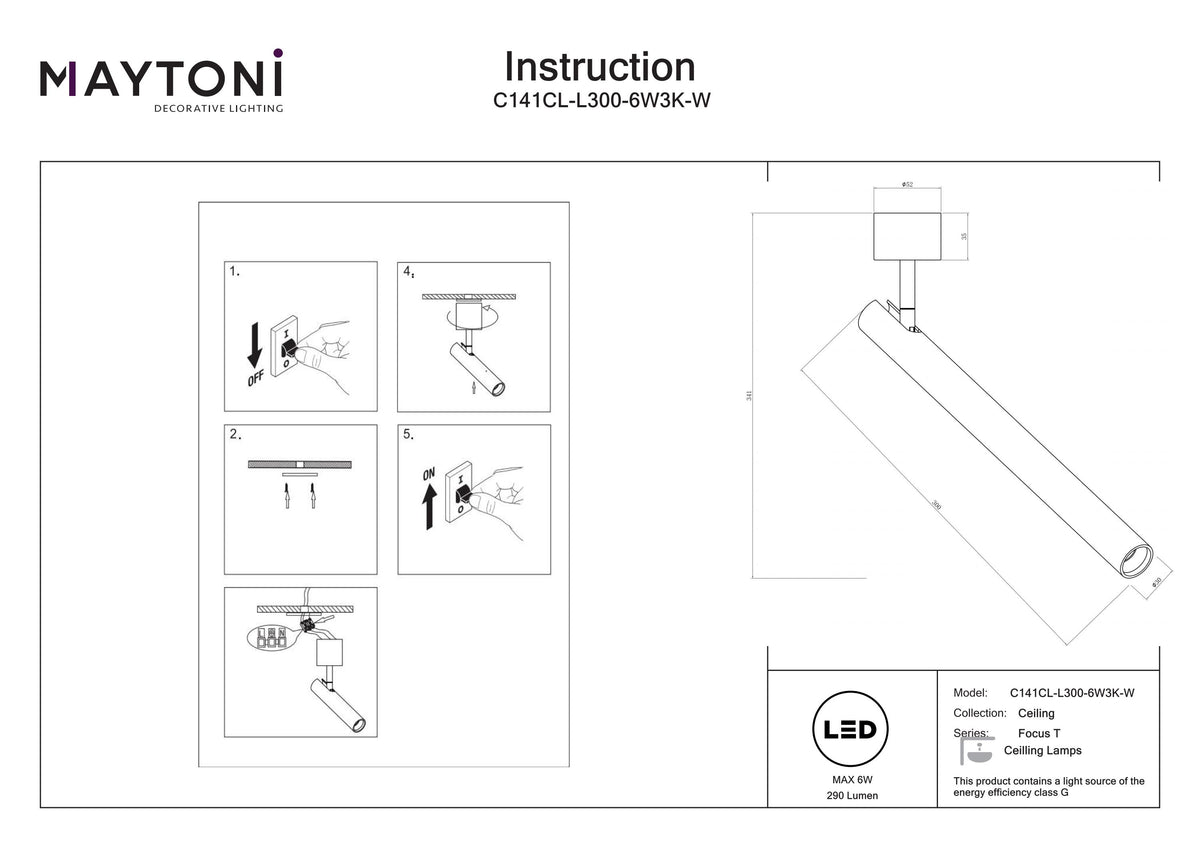 Lampa sufitowa Technical Focus T IP20 x C141CL-L300-6W3K-W | Biały