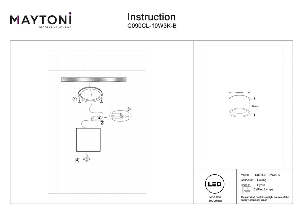 Lampa sufitowa Technical Hydra IP44 x C090CL-10W3K-B | Czarny