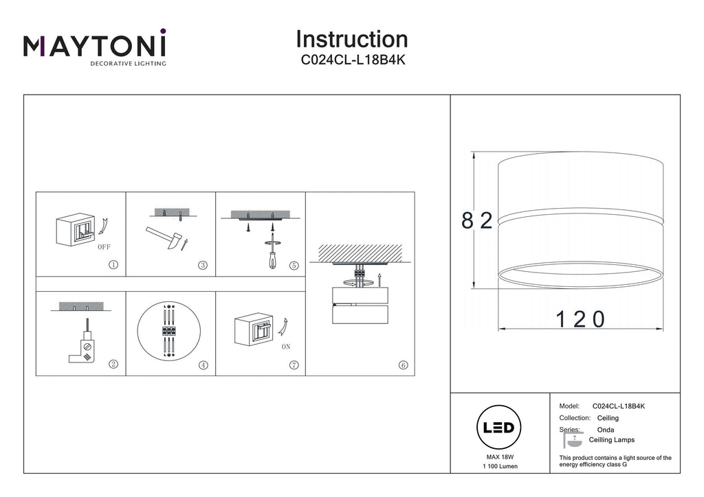Lampa sufitowa Technical Onda IP20 x C024CL-L18B4K | Czarny
