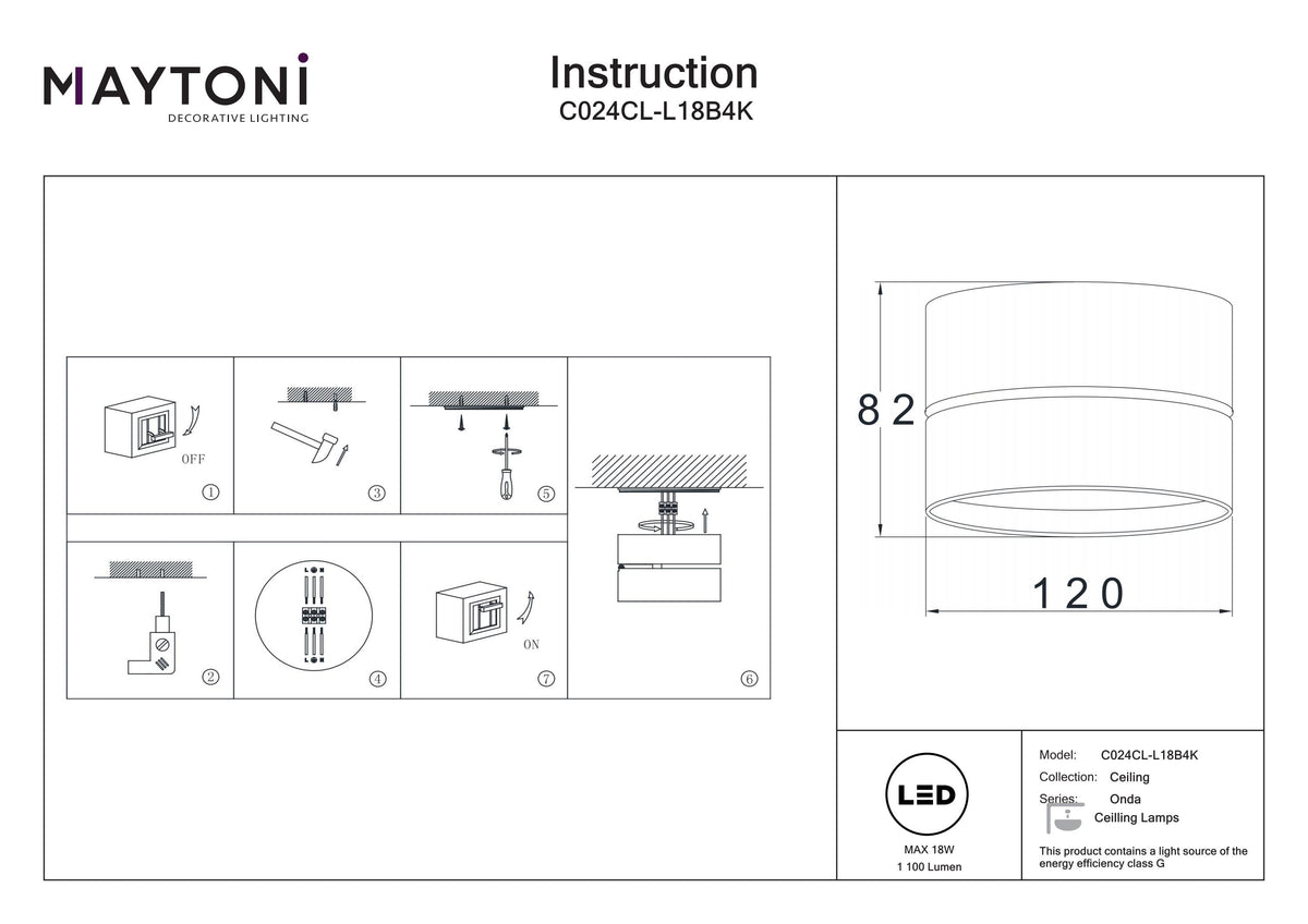Lampa sufitowa Technical Onda IP20 x C024CL-L18B4K | Czarny
