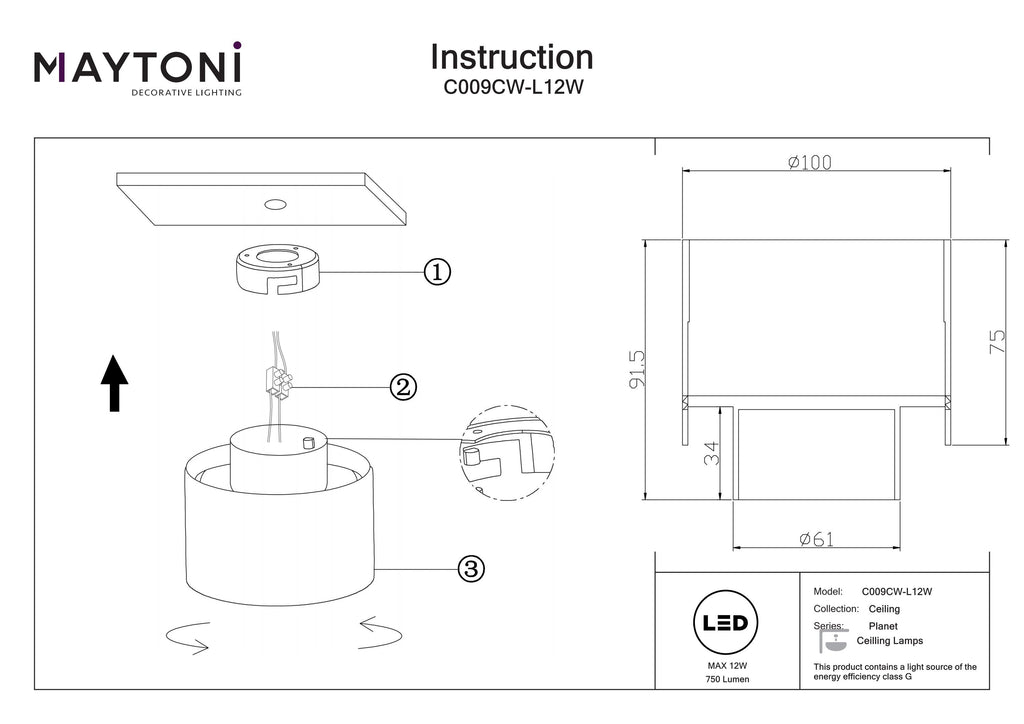 Lampa sufitowa Technical Planet IP20 x C009CW-L12W | Biały