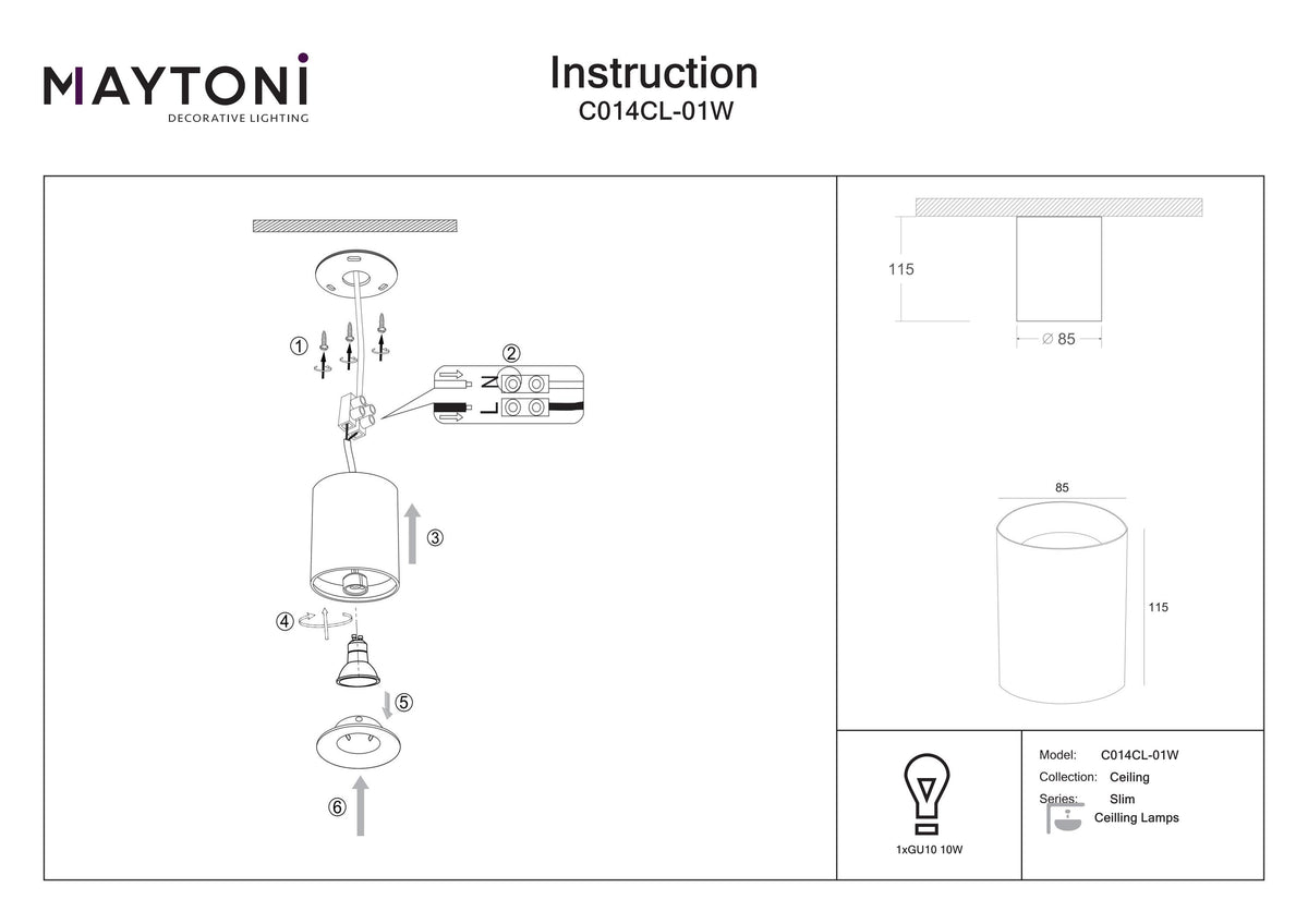 Lampa sufitowa Technical Slim IP20 1xGU10 C014CL-01W | Biały