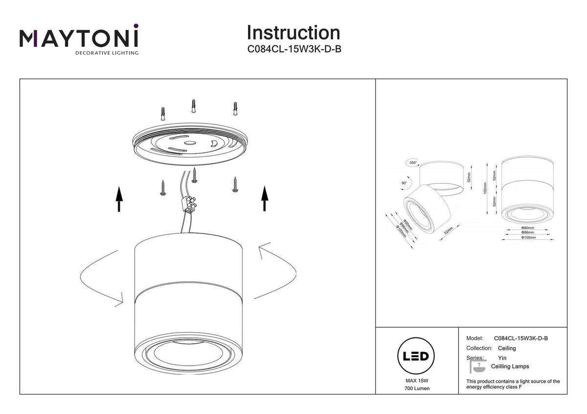 Lampa sufitowa Technical Yin IP20 x C084CL-15W3K-D-B | Czarny