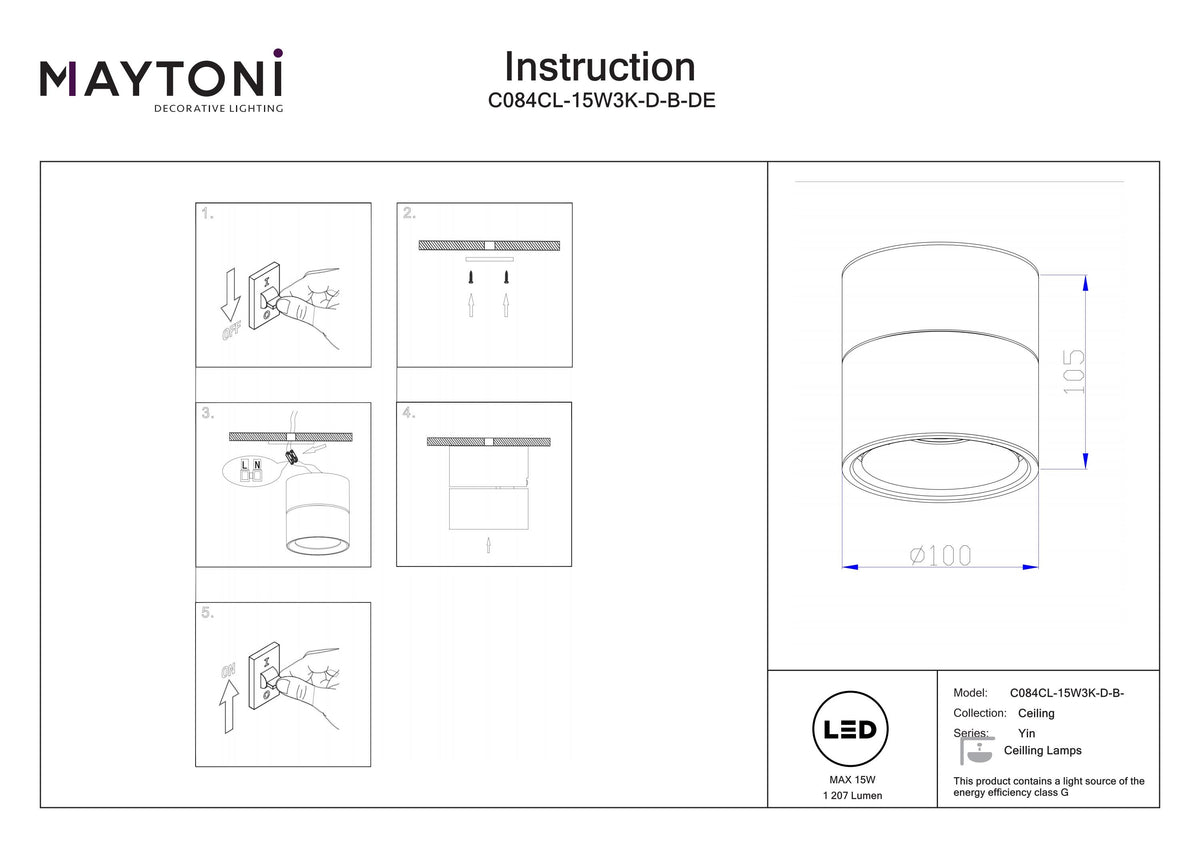 Lampa sufitowa Technical Yin IP20 x C084CL-15W3K-D-B-DE | Czarny