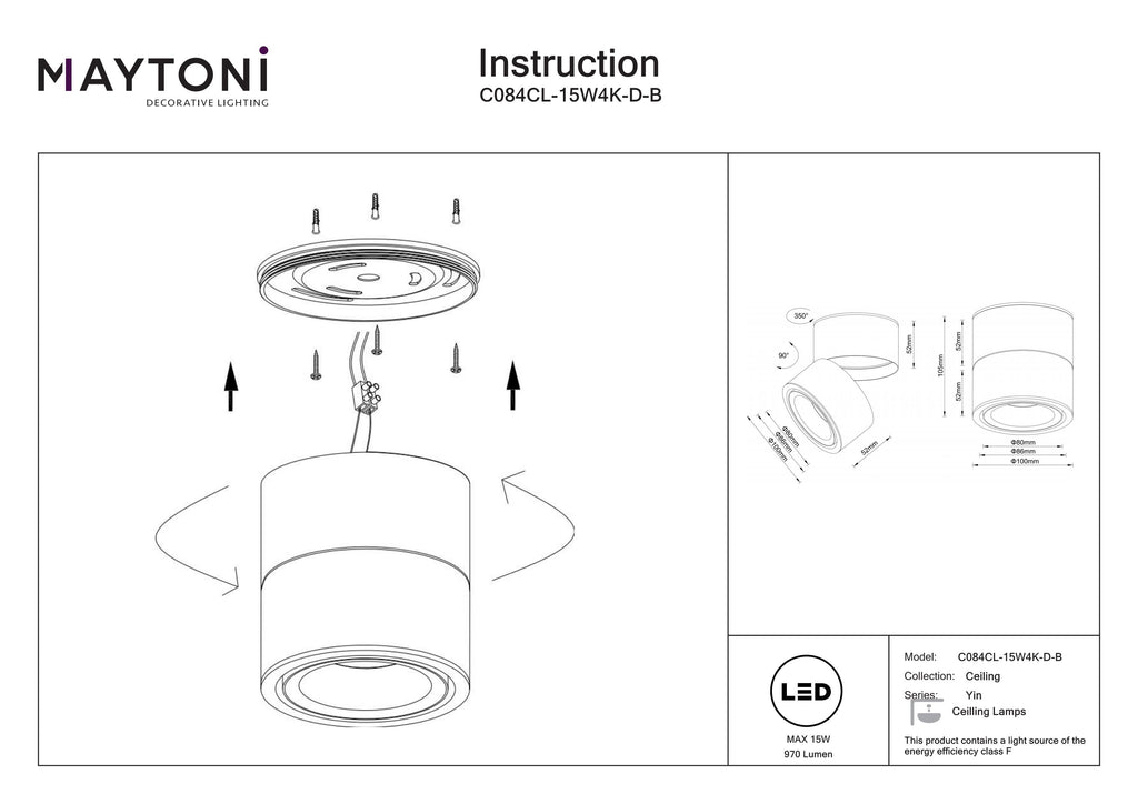 Lampa sufitowa Technical Yin IP20 x C084CL-15W4K-D-B | Czarny