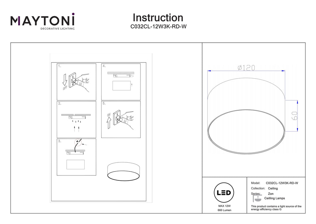 Lampa sufitowa Technical Zon IP20 x C032CL-12W3K-RD-W | Biały