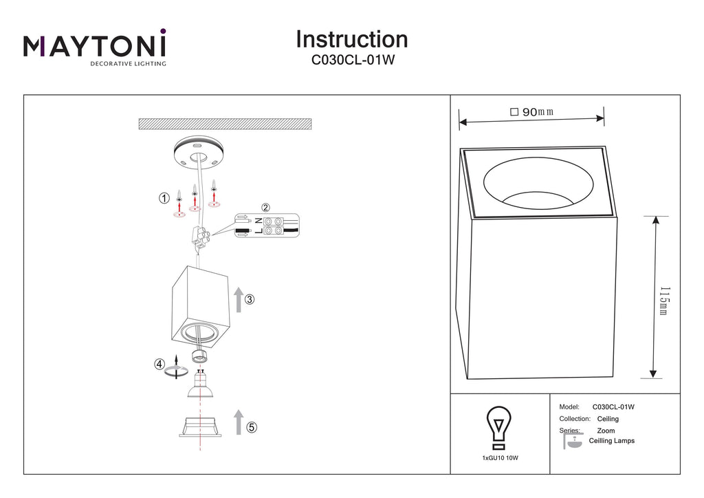 Lampa sufitowa Technical Zoom IP54 1xGU10 C030CL-01W | Biały
